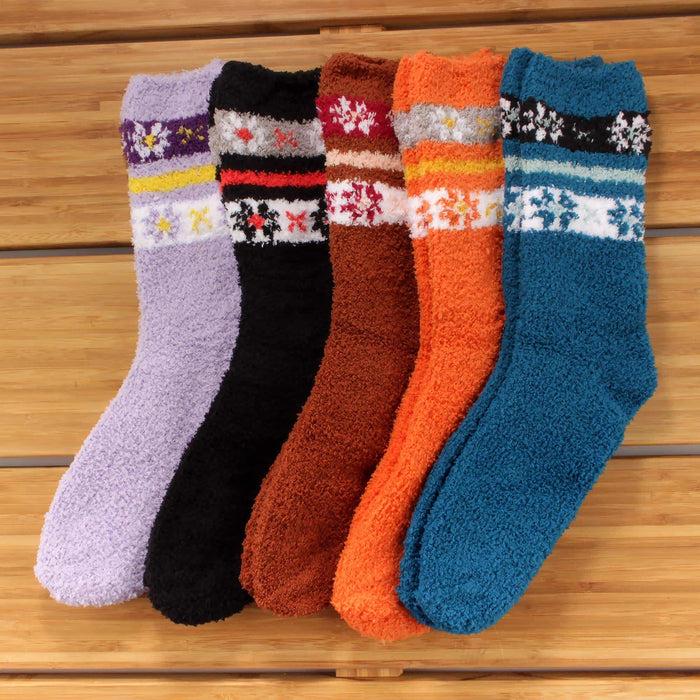Bamboomn Women's Soft And Cozy Fuzzy Assorted Crew Socks - 5 Pair Assortments