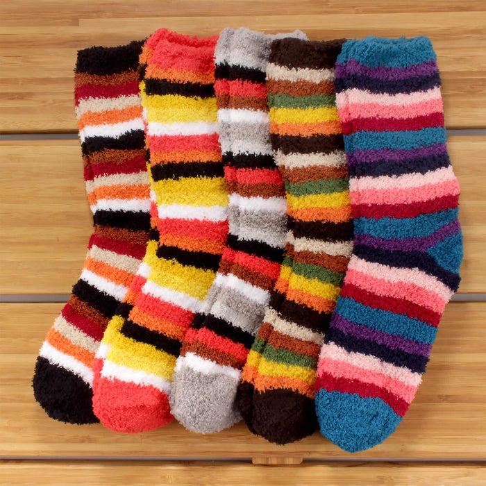Bamboomn Women's Soft And Cozy Fuzzy Assorted Crew Socks - 5 Pair Assortments