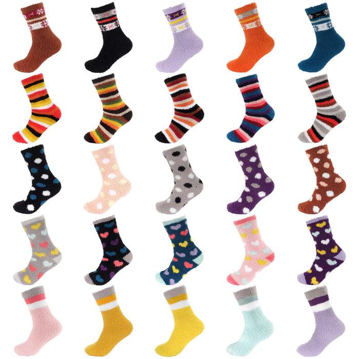 bamboomn Women's Soft and Cozy Fuzzy Assorted Crew Socks - 5 Pair Assortments