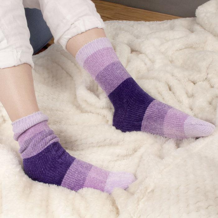 Bamboomn Women's Soft Chenille Furry Fuzzy Color Block Ankle Home Socks