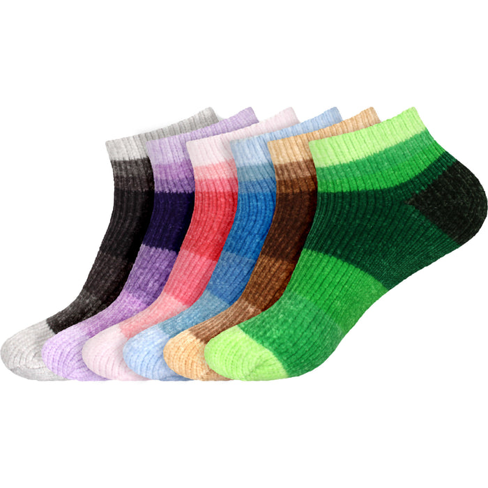 bamboomn Women's Soft Chenille Furry Fuzzy Color Block Ankle Home Socks