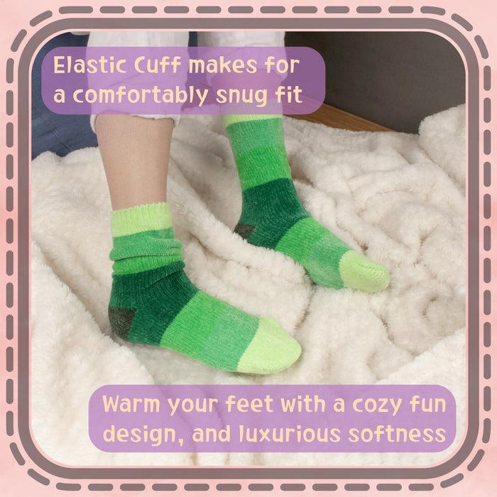 Bamboomn Women's Soft Chenille Furry Fuzzy Color Block Crew Home Socks