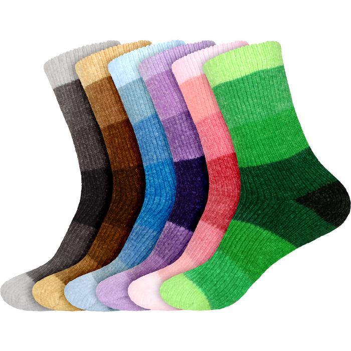 bamboomn Women's Soft Chenille Furry Fuzzy Color Block Crew Home Socks