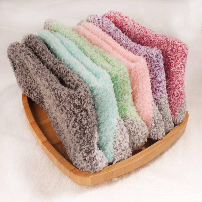 Bamboomn Women's Solid/Striped Two-Tone Fuzzy Socks