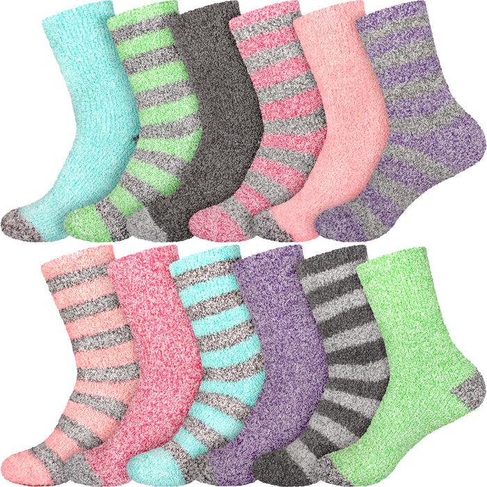 bamboomn Women's Solid/Striped Two-Tone Fuzzy Socks