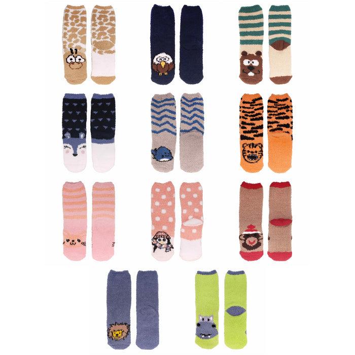 bamboomn Women's Super Soft Cute Fuzzy Cozy Warm Animal Cabin Crew Socks