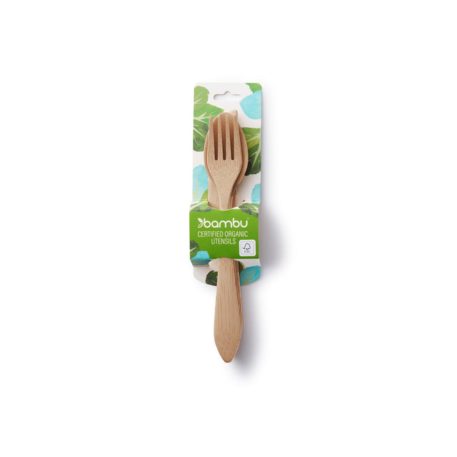 Bambu NEW DESIGN Reusable Bamboo Spoon Knife & Fork Set