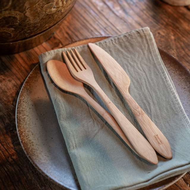 Bambu NEW DESIGN Reusable Bamboo Spoon Knife & Fork Set