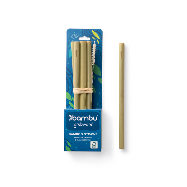 bambu Reusable Bamboo Straws Original Green set of 6