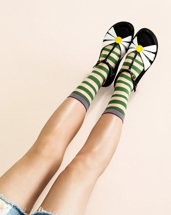 ban do Beatrice Stripe Sheer Crew Socks - Green