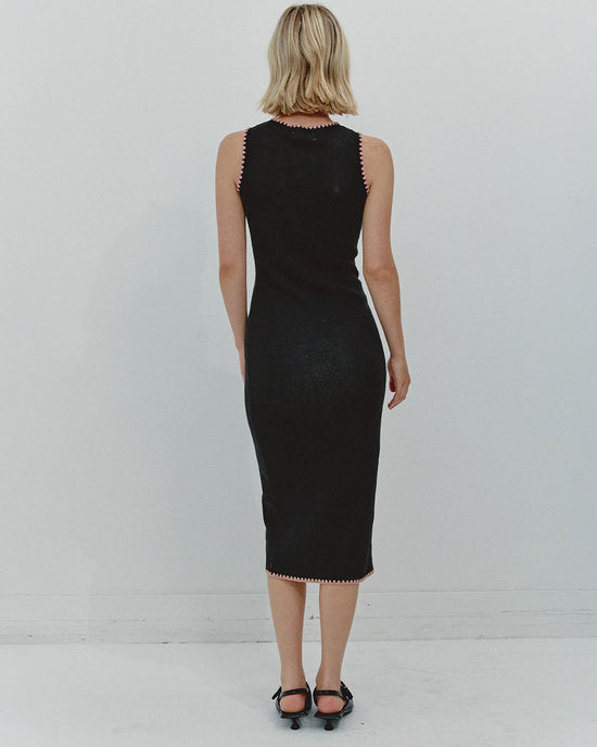 Ban Do Black Martini Embroidered Knit Midi Dress