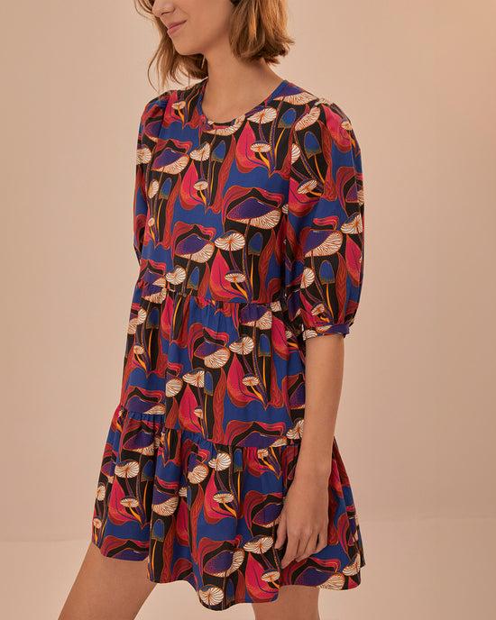 Ban Do Black Wild Mushrooms Puff Sleeve Mini Dress