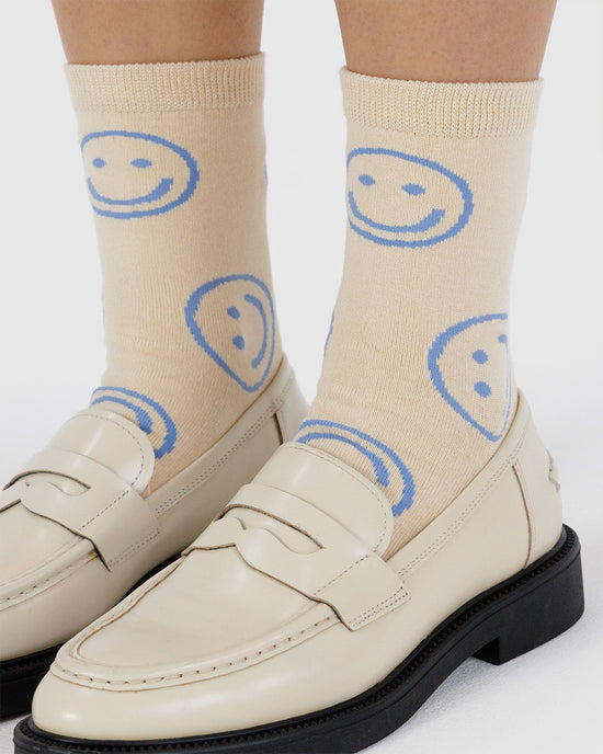 Ban Do Crew Socks - Ecru Periwinkle Happy