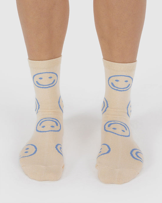 Ban Do Crew Socks - Ecru Periwinkle Happy