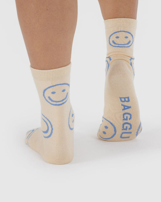 Ban Do Crew Socks - Ecru Periwinkle Happy