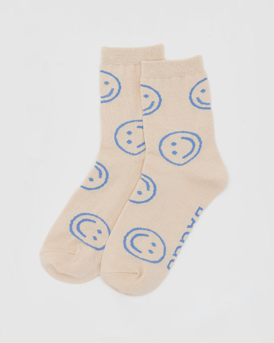 ban do Crew Socks - Ecru Periwinkle Happy