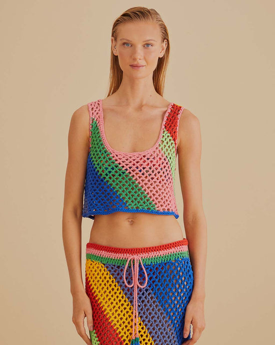 ban do Diagonal Stripes Crochet Crop Top