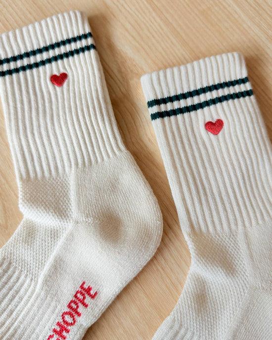 Ban Do Embroidered Boyfriend Socks - Parchment + Heart