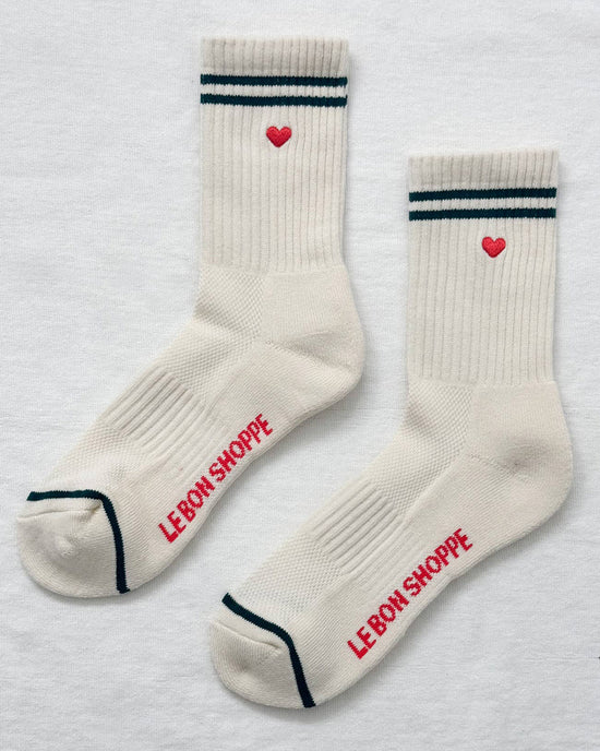 ban do Embroidered Boyfriend Socks - Parchment + Heart