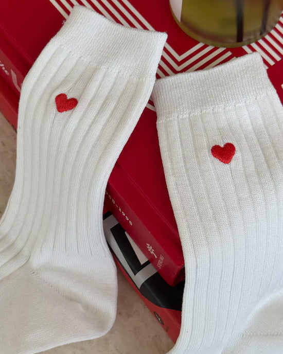 Ban Do Embroidered Her Socks - Classic White + Heart