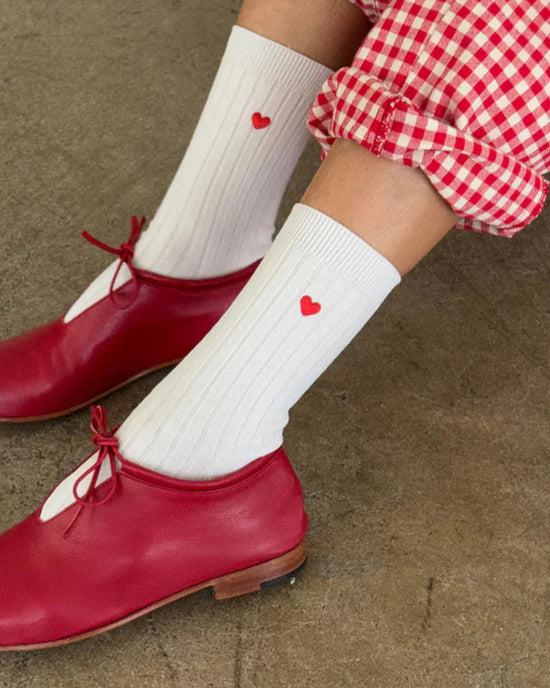 ban do Embroidered Her Socks - Classic White + Heart