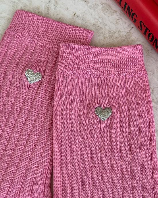 Ban Do Embroidered Her Socks - Pink Water + Heart