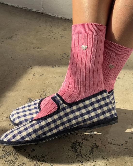 ban do Embroidered Her Socks - Pink Water + Heart