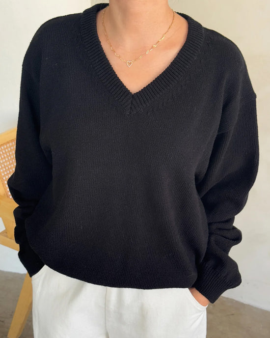 Ban Do Gabby Cotton V-Neck Sweater - Black
