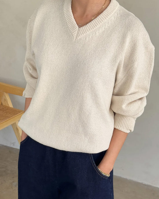 ban do Gabby Cotton V-Neck Sweater - Naturel