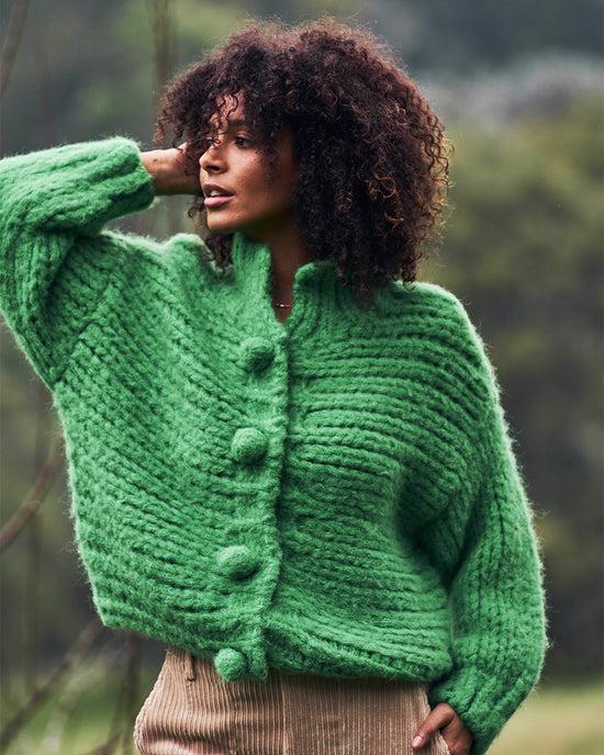 ban do Green Hand Knitted Pom Pom Cardigan