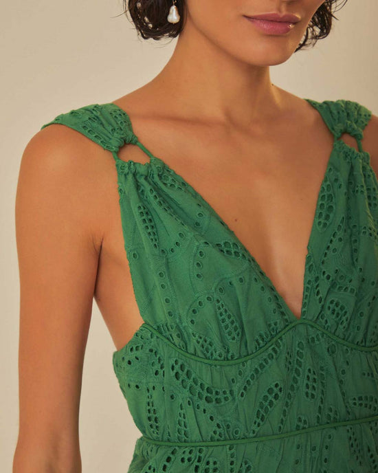 Ban Do Green Monstera Corset Eyelet Maxi Dress