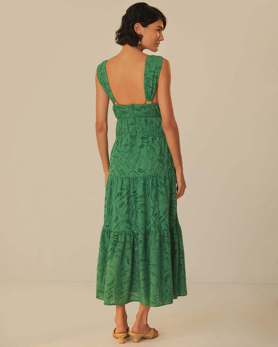 Ban Do Green Monstera Corset Eyelet Maxi Dress