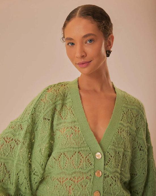 Ban Do Green Textured Knit Cardigan