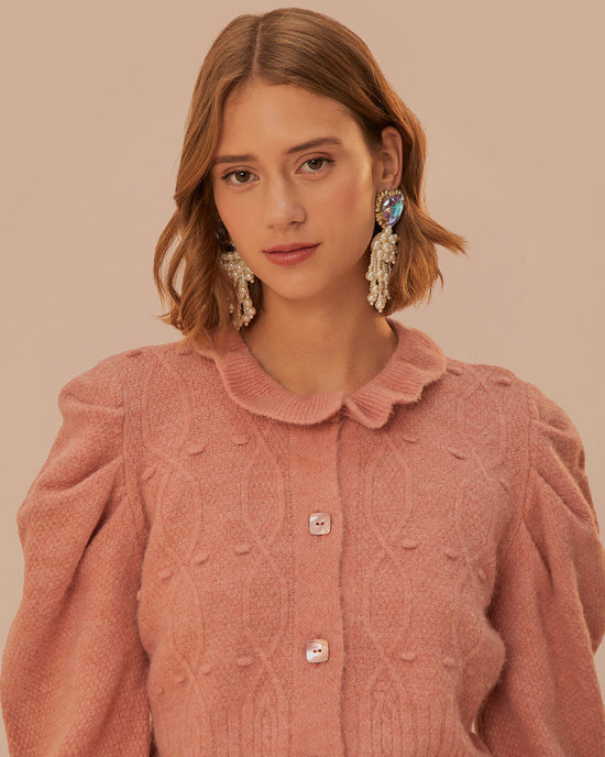 Ban Do Light Pink Ruffle Knit Cardigan