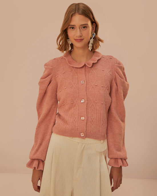 ban do Light Pink Ruffle Knit Cardigan