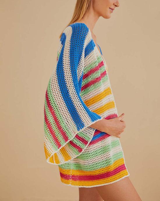 Ban Do Mixed Stripes Crochet Kimono
