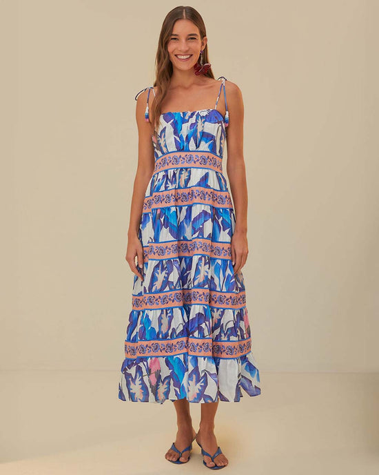 ban do Off-White Blue Foliage Midi Dress