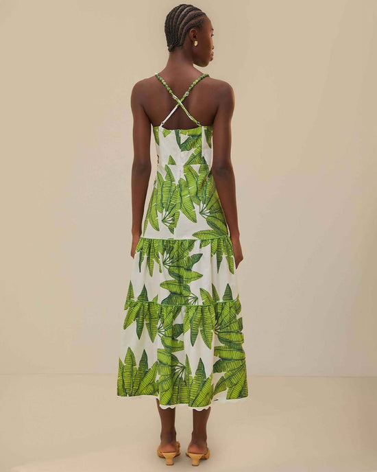 Ban Do Off-White Palm Fan Midi Dress