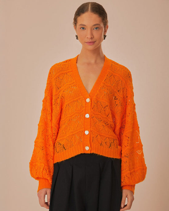 ban do Orange Textured Knit Cardigan