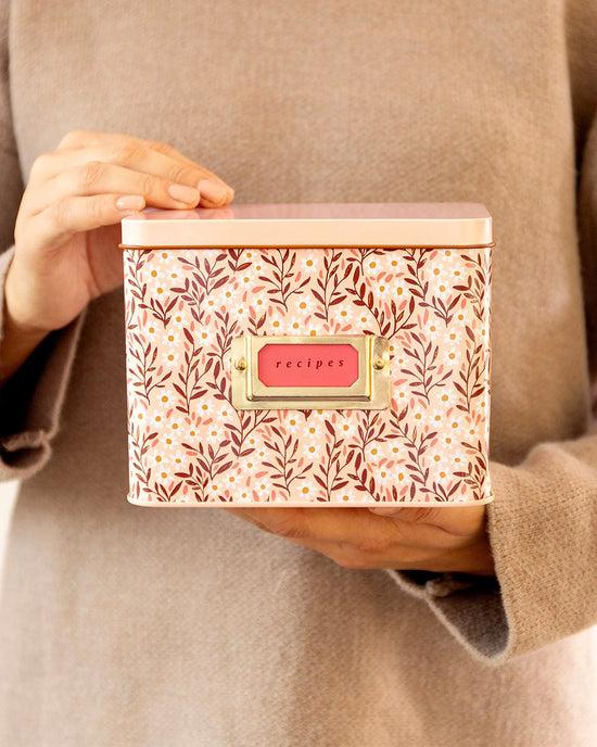 Ban Do Pink Daisy Tin Recipe Box