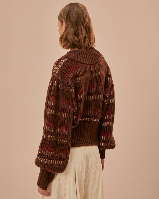 Ban Do Red Colorful Stripe Knit Cardigan