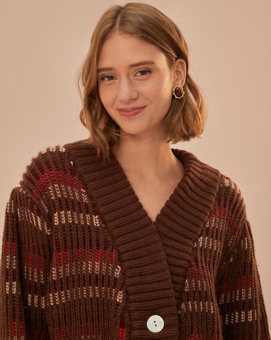 ban do Red Colorful Stripe Knit Cardigan