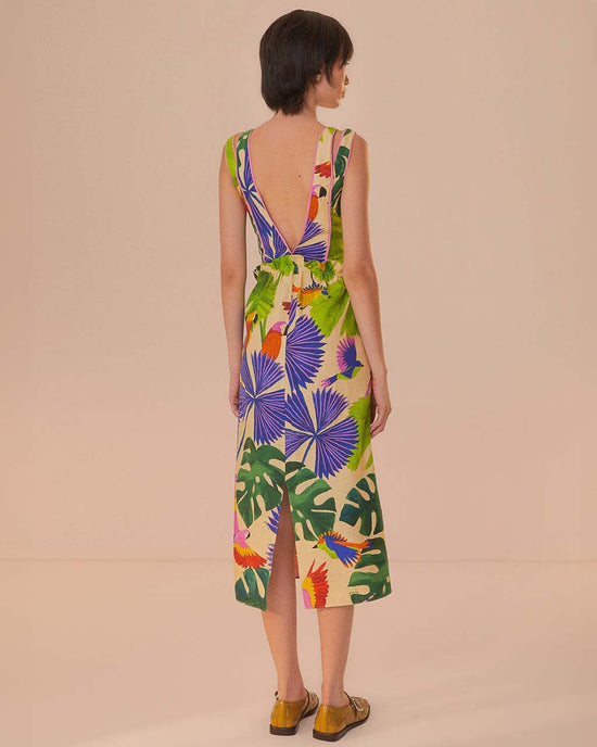 Ban Do Sand Macaw Jungle V Neck Midi Dress