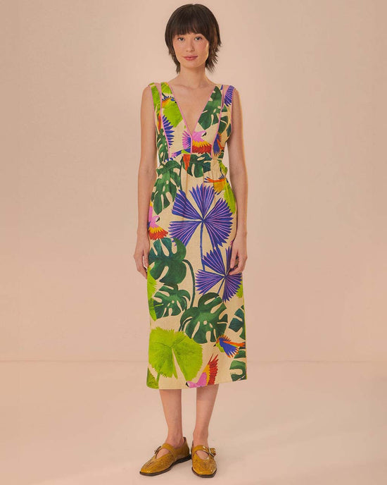 ban do Sand Macaw Jungle V Neck Midi Dress