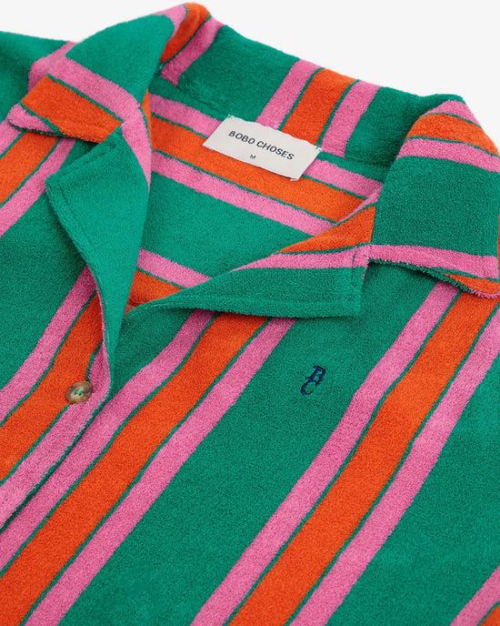 Ban Do Short Sleeve Striped Terry Cloth Shirt
