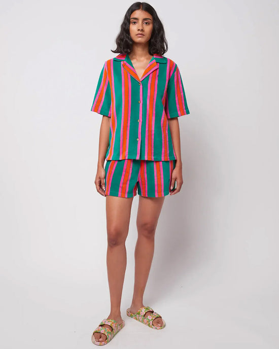 Ban Do Short Sleeve Striped Terry Cloth Shirt