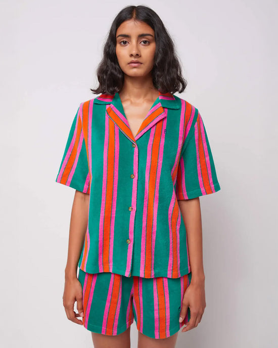 ban do Short Sleeve Striped Terry Cloth Shirt