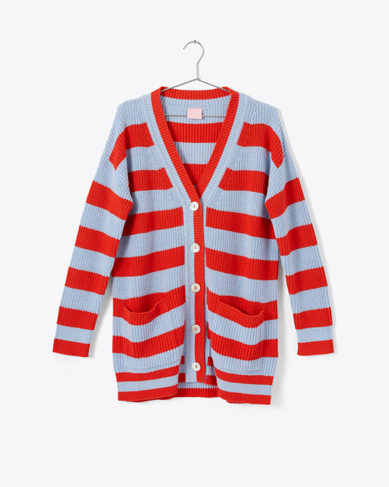 ban do Slouchy Cardigan - Red/Blue Stripe