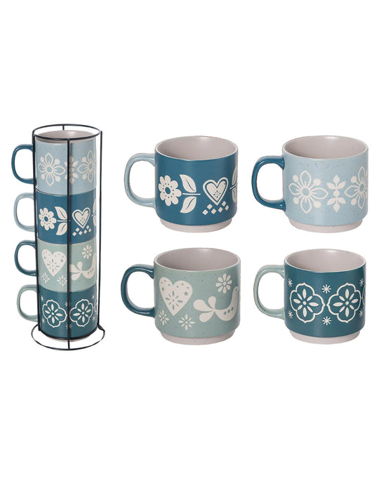 ban do Stoneware Blue + Green Stacked Mugs - Set Of 4