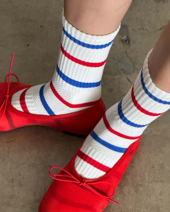 Ban Do Striped Boyfriend Socks - Red Blue Stripe
